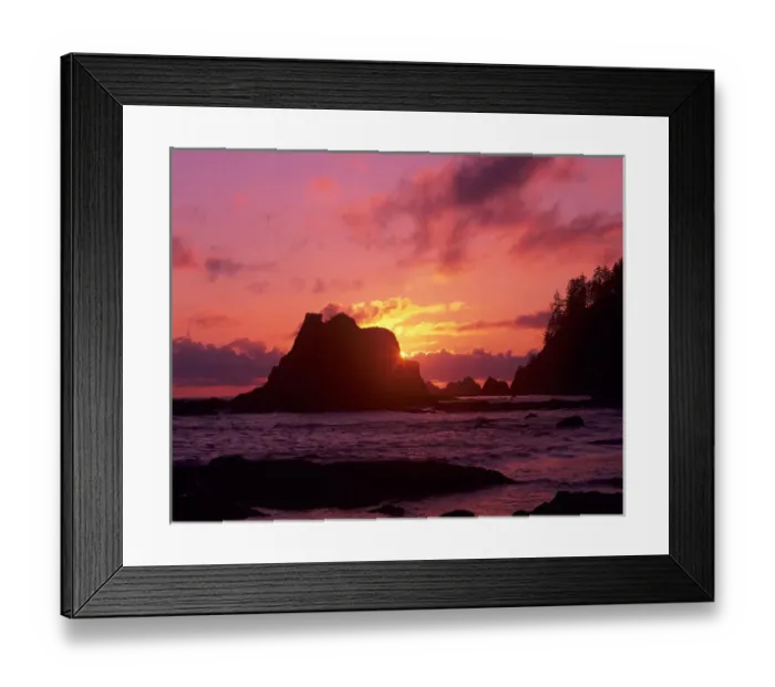 Framed Print : WA, Olympic NP, Rialto Beach at sunset