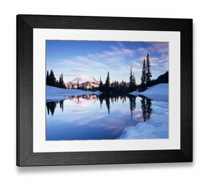 Framed Print : WA, Mt. Rainier NP, Mt. Rainier and clouds reflected in Upper Tipsoo Lake at sunrise