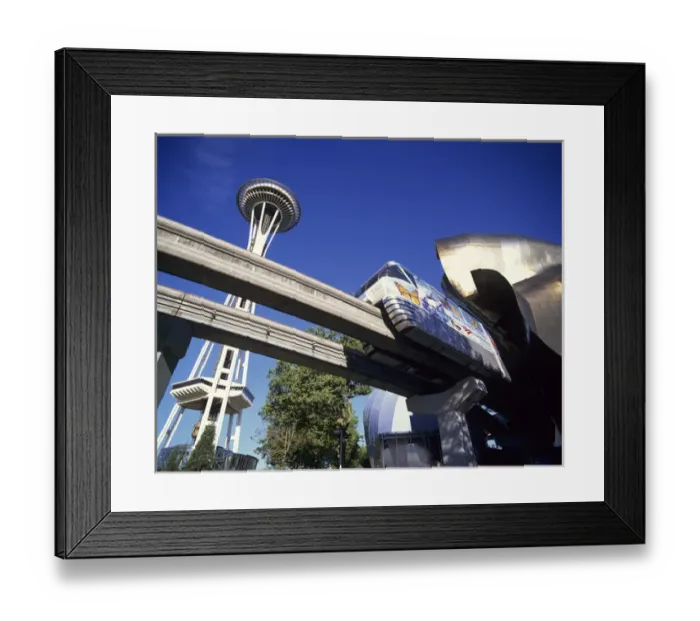 Framed Print : WA, Seattle, Monorail with the Experience Music Project and Space Needle Framed Print : WA, Seattle, Monorail with the Experience Music Project and Space Needle