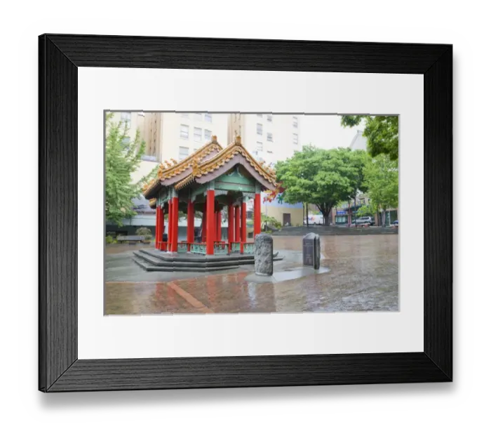Framed Print : WA, Seattle, The Grand Pavilion, in Hing Hay Park, a rainy Seattle day Framed Print : WA, Seattle, The Grand Pavilion, in Hing Hay Park, a rainy Seattle day