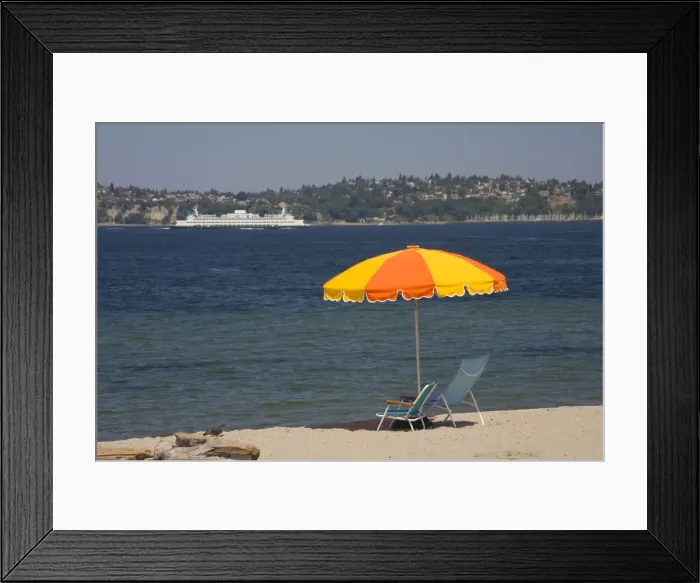 Framed Print : WA, Seattle, Alki Beach, with Seattle ferry boat on Elliott Bay Framed Print : WA, Seattle, Alki Beach, with Seattle ferry boat on Elliott Bay