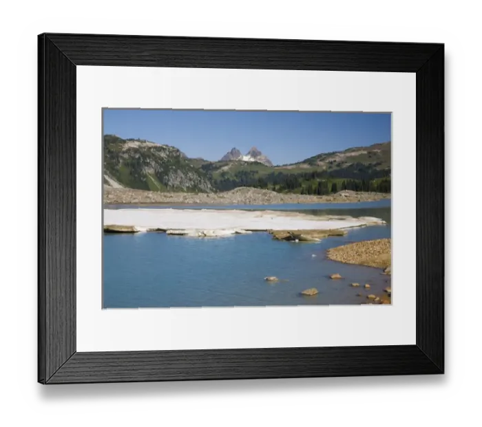 Framed Print : WA, Glacier Peak Wilderness, Upper Lyman Lake, with twin peaked Sitting Bull Mountain