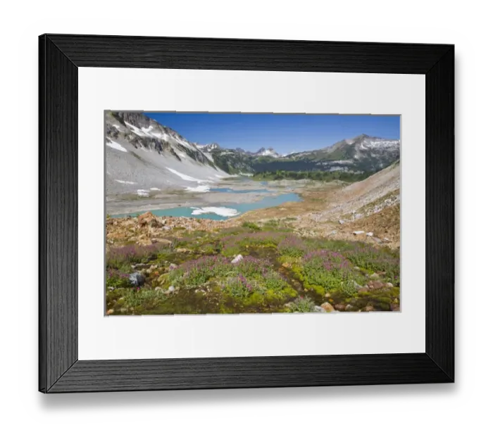 Framed Print : WA, Glacier Peak Wilderness, Upper Lyman Lake, with Cloudy Peak (right) and Miners Ridge