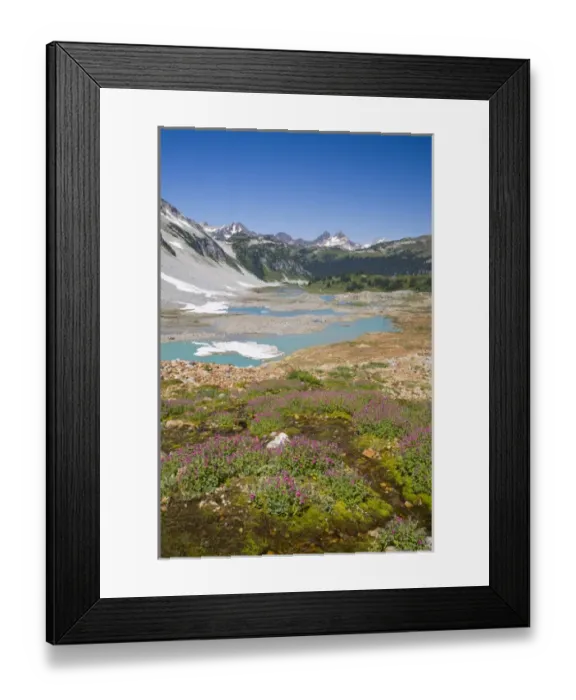 Framed Print : WA, Glacier Peak Wilderness, Upper Lyman Lake, with Miners Ridge in the background