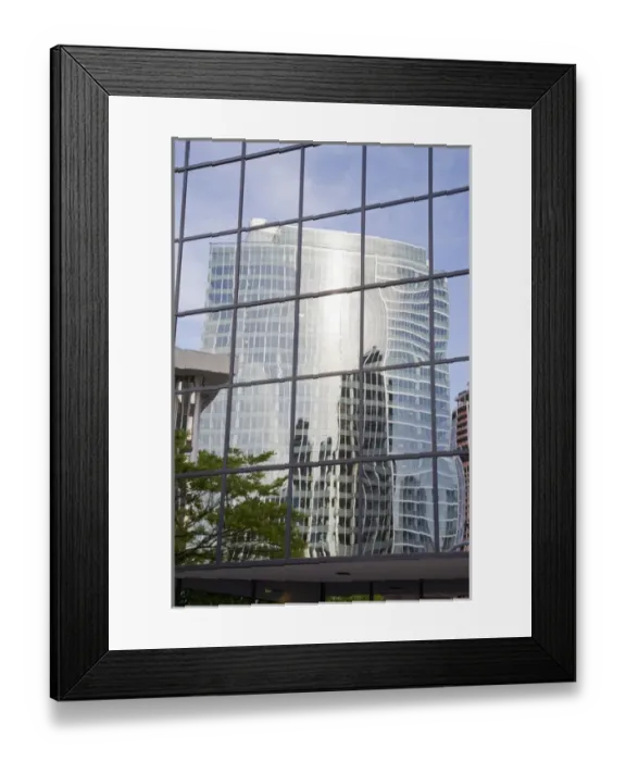 Framed Print : WA, Bellevue, Downtown Bellevue, Key Center Bellevue building reflected onto