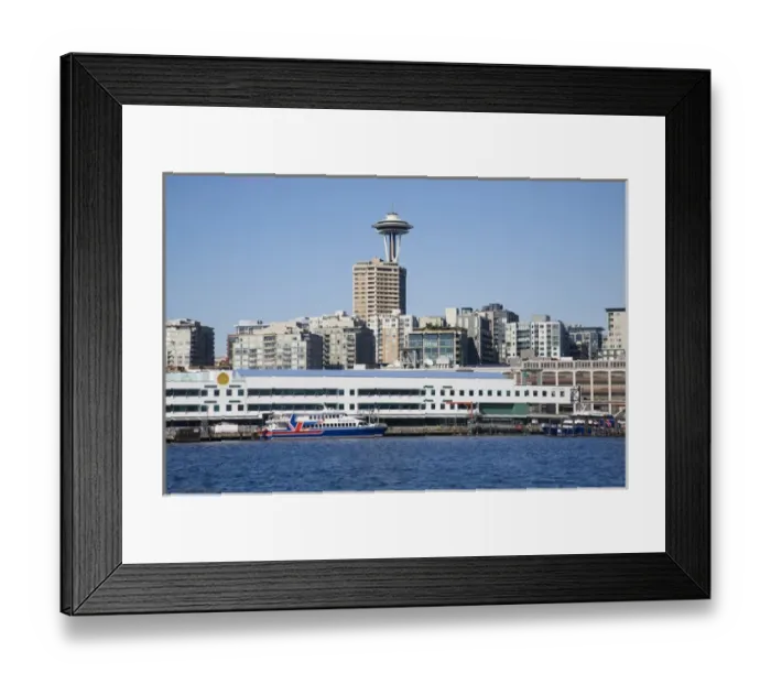 Framed Print : WA, Seattle, Seattle skyline and Victoria Clipper ship from Elliott Bay Framed Print : WA, Seattle, Seattle skyline and Victoria Clipper ship from Elliott Bay