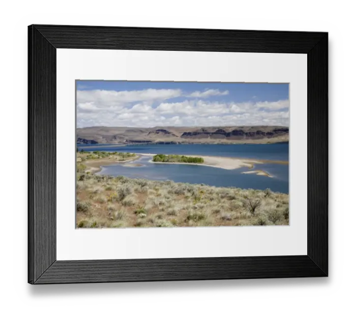 Framed Print : WA, Vantage, Columbia River, Vantage bridge and Interstate 90 span the Columbia River