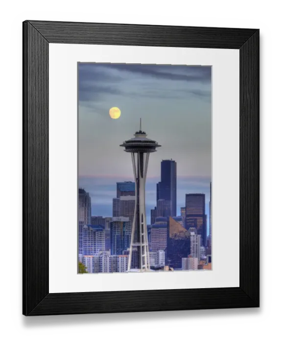 Framed Print : WA, Seattle, Seattle skyline with moon rising from Kerry Park Framed Print : WA, Seattle, Seattle skyline with moon rising from Kerry Park