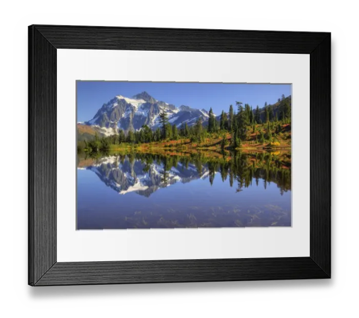Framed Print : WA, Heather Meadows Recreation Area, Mount Shuksan, reflected in Picture Lake