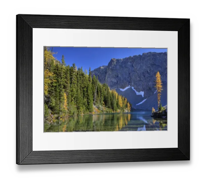 Framed Print : WA, Wenatchee NF; Blue Lake with golden larch trees Framed Print : WA, Wenatchee NF; Blue Lake with golden larch trees