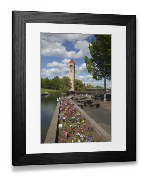 Framed Print : WA, Spokane, Riverfront Park, the Clock Tower by the Spokane River