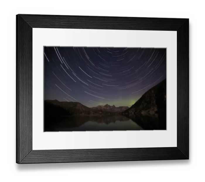 Framed Print : WA, Alpine Lakes Wilderness, Colchuck Lake, Star trails and Northern Lights
