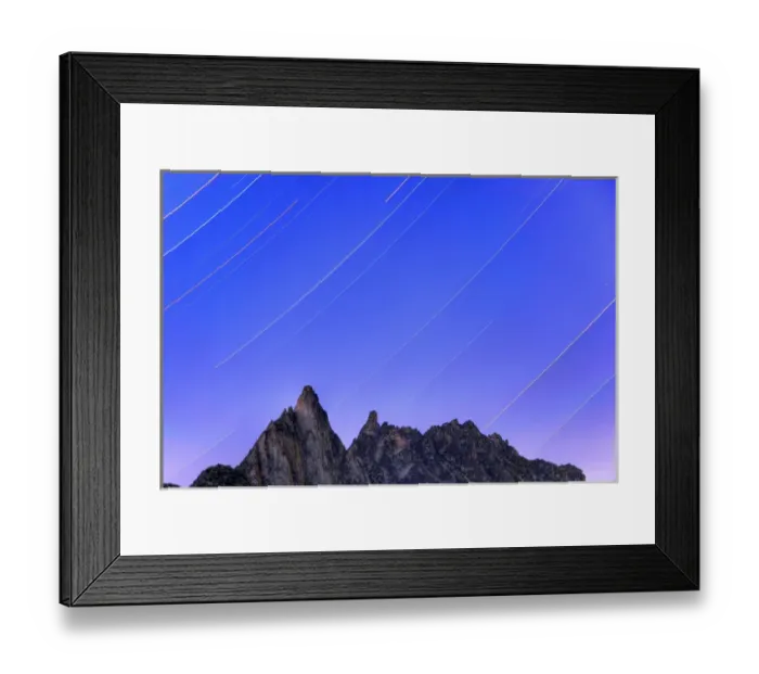 Framed Print : WA, Alpine Lakes Wilderness, Enchantment Lakes, Star trails, with Prusik Peak