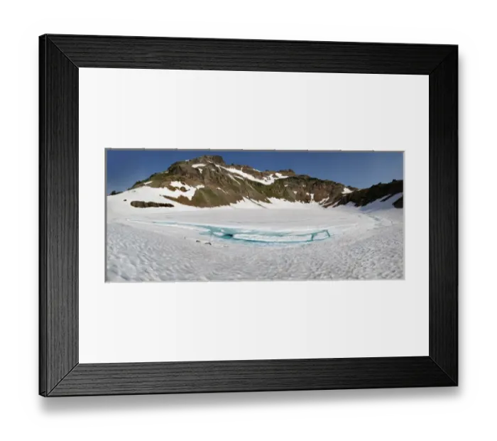Framed Print : WA, Goat Rocks Wilderness, Snow and ice covered Goat Lake