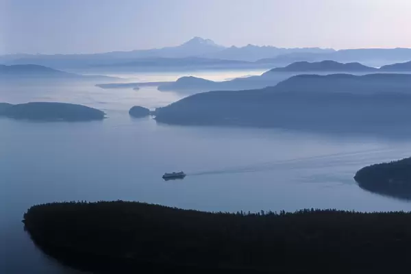 A ferry makes its way to Friday Harbor in the San Juan Islands of Washington