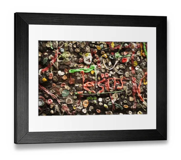 Framed Print : Famous Gum Wall at Pikes Place Market in Seattle, WA. During the 1980 s
