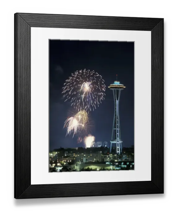 Framed Print : USA, Washington State, Seattle. Fireworks and Space Needle during July 4th celebration Framed Print : USA, Washington State, Seattle. Fireworks and Space Needle during July 4th celebration