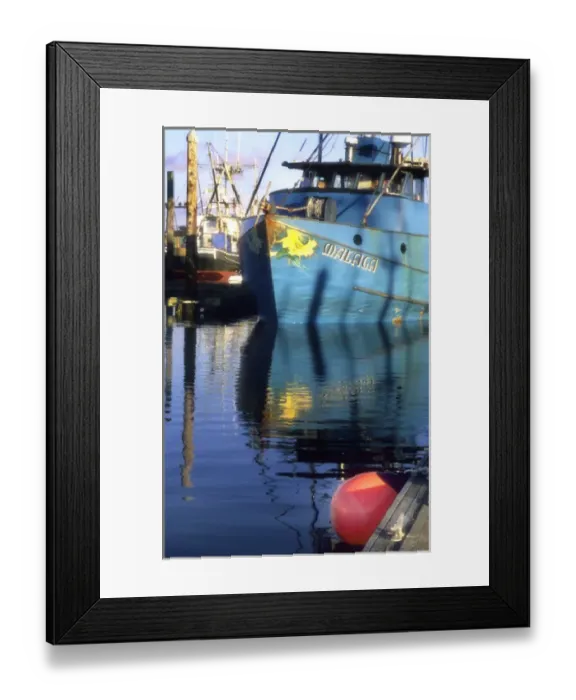 Framed Print : Fishing trawler in harbor in Westport, Washington Framed Print : Fishing trawler in harbor in Westport, Washington