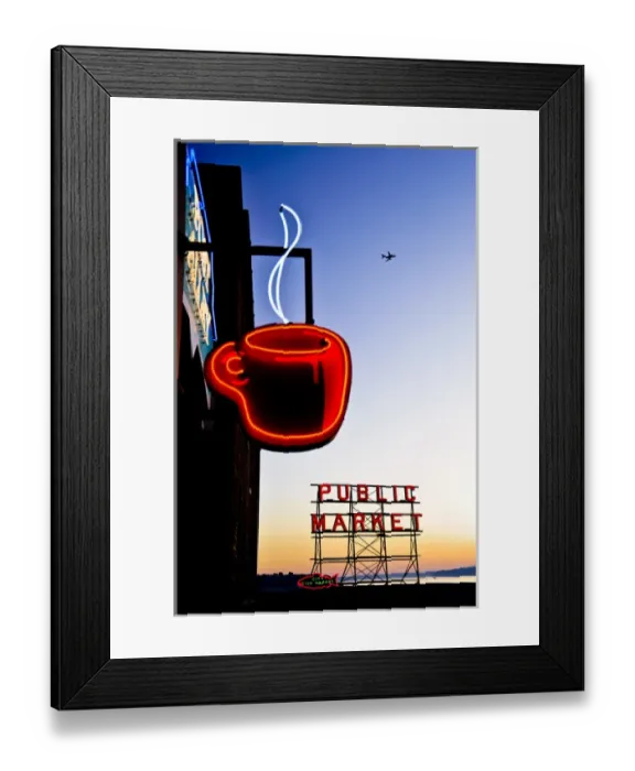 Framed Print : USA, Washington, Seattle. A jet streaks across the evening sky over Seattle s Framed Print : USA, Washington, Seattle. A jet streaks across the evening sky over Seattle s