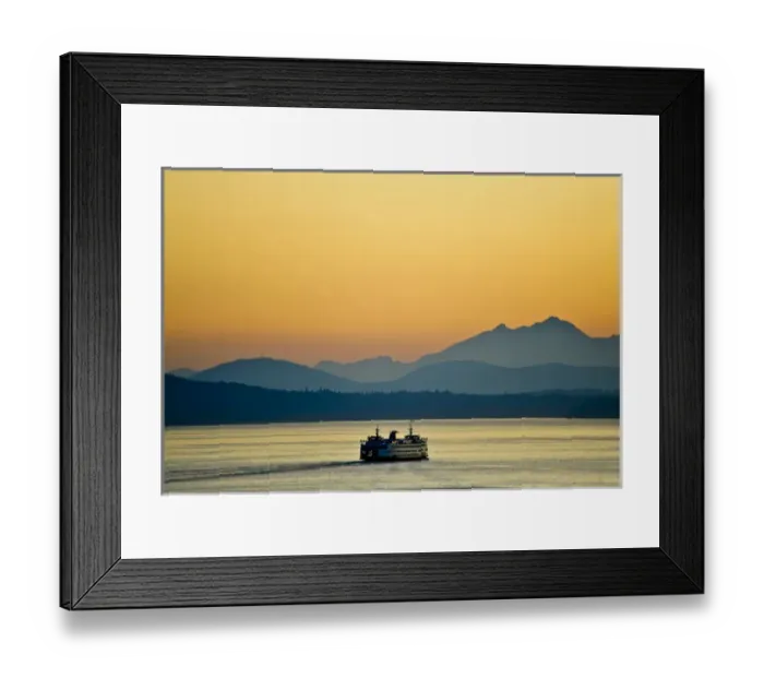 Framed Print : USA, Washington, Seattle. A ferry leaves Seattles waterfront to an island destination Framed Print : USA, Washington, Seattle. A ferry leaves Seattles waterfront to an island destination