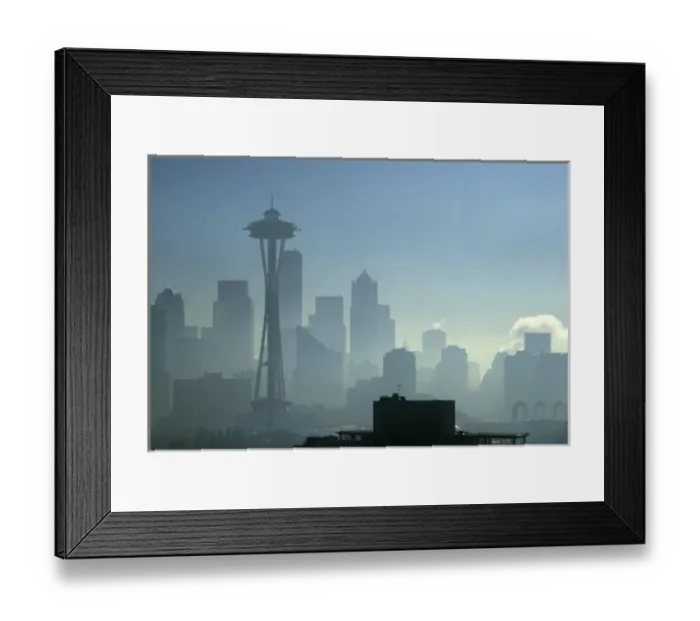 Framed Print : Foggy Skyline with Space Needle, Seattle, Washington, United States, US