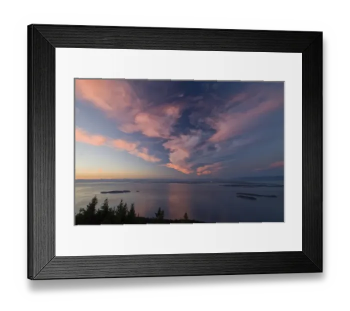 Framed Print : Sunset Island View from Mt. Constitution in Moran State Park, Orcas Island, Washington