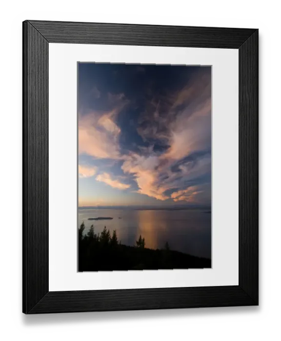 Framed Print : Sunset Island View from Mt. Constitution in Moran State Park, Orcas Island, Washington