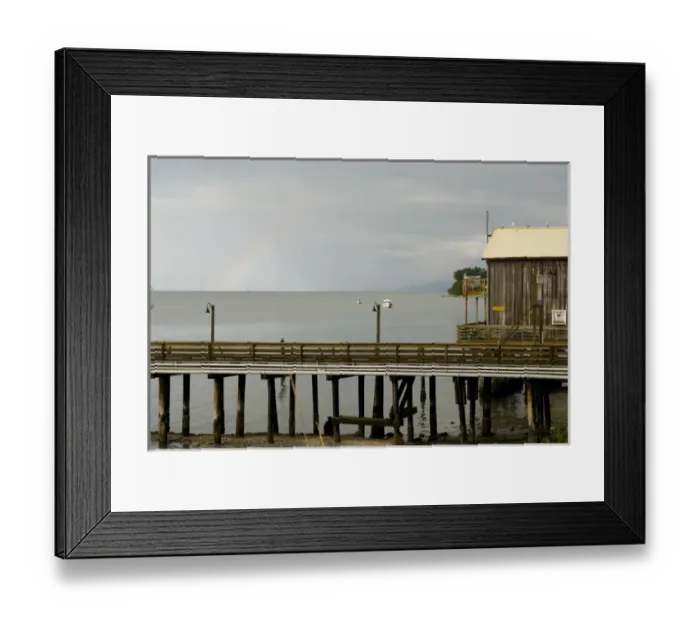 Framed Print : USA, WA, Island County, Whidbey Island. Rainbow over Penn Cove after storm passes