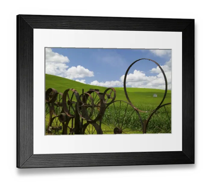 Framed Print : North America, USA, Washington. Uniontown, View of Old Barn Throgh Wheel Fence with Rolling Framed Print : North America, USA, Washington. Uniontown, View of Old Barn Throgh Wheel Fence with Rolling