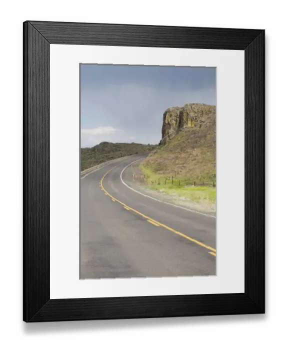 Framed Print : USA, Washington State. Basalt cliffs along highway near Soap Lake