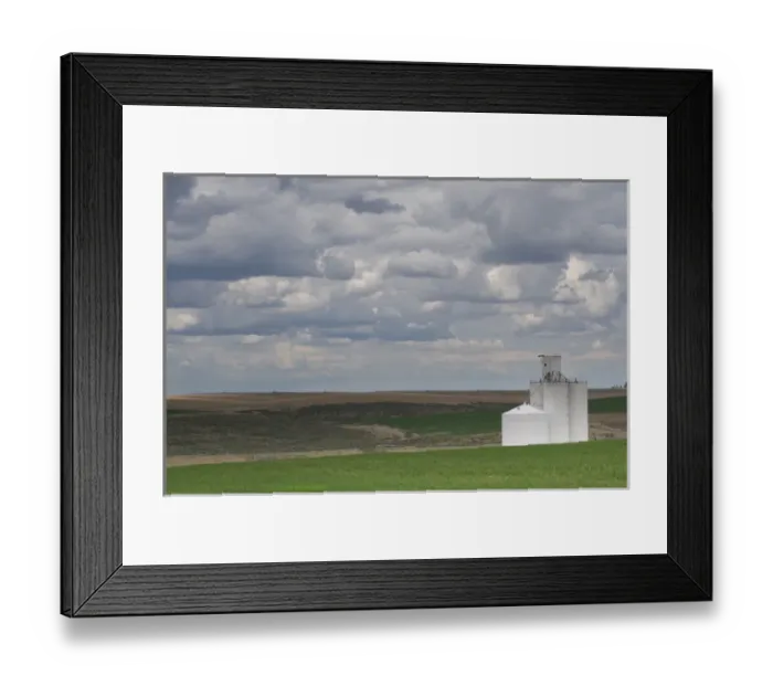 Framed Print : USA, Washington State. Grain elevator and wheat fields