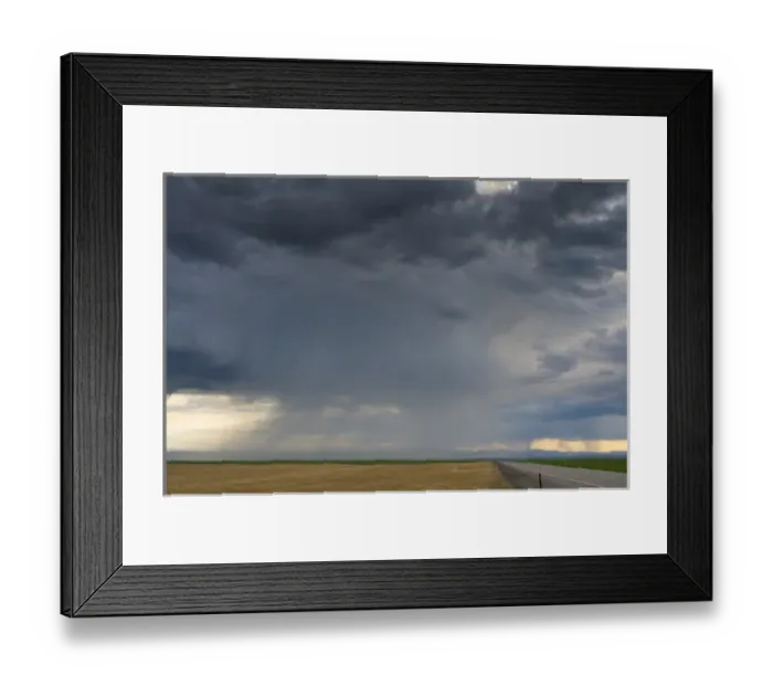 Framed Print : USA, Washington State. Storm clouds and rain ahead over the road in Central Washington