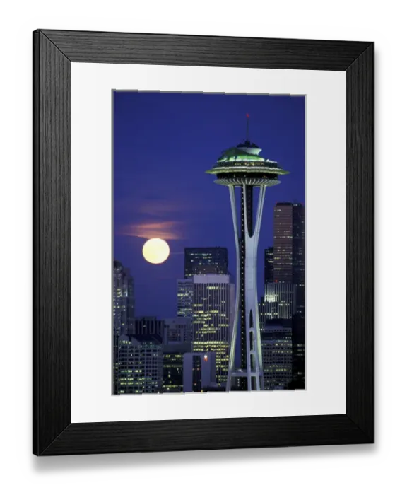 Framed Print : USA, WA, Seattle, Space Needle. Full moon Framed Print : USA, WA, Seattle, Space Needle. Full moon