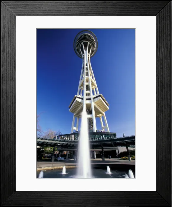 Framed Print : NA, USA, Seattle, Seattle Center, Wide-angle view of the Space Needle Framed Print : NA, USA, Seattle, Seattle Center, Wide-angle view of the Space Needle