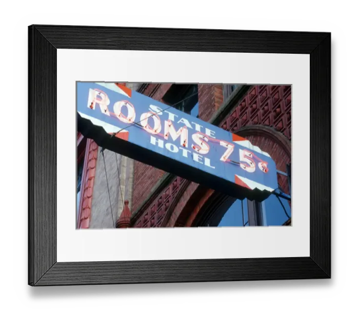 Framed Print : Hotel; sign; historic; Pioneer Square; Seattle, Washington; neon; architecture Framed Print : Hotel; sign; historic; Pioneer Square; Seattle, Washington; neon; architecture