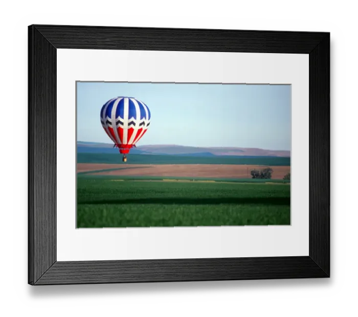 Framed Print : Hot air balloon; wheat fields; Walla Walla, Washington; red, white, and blue; flight