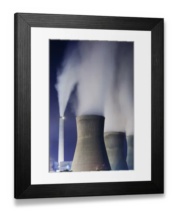 Framed Print : USA, West Virginia, Winfield, Steam billows from smokestacks at John Amos Coal-Fired