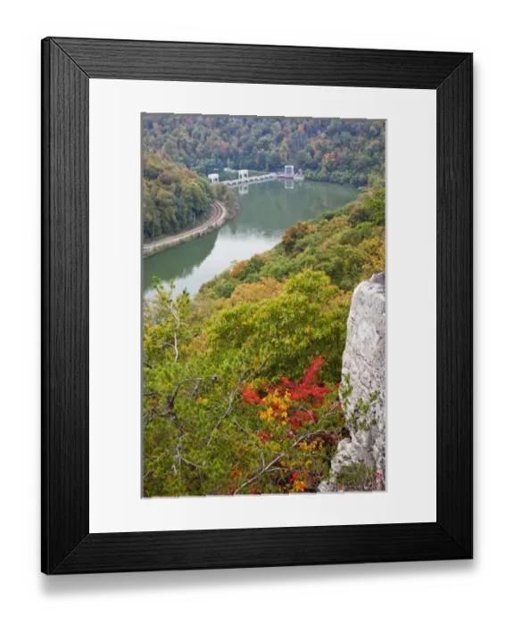 Framed Print : USA, West Virginia, Anstead. Hawks Nest State Park, Kanawha River overlook, autumn