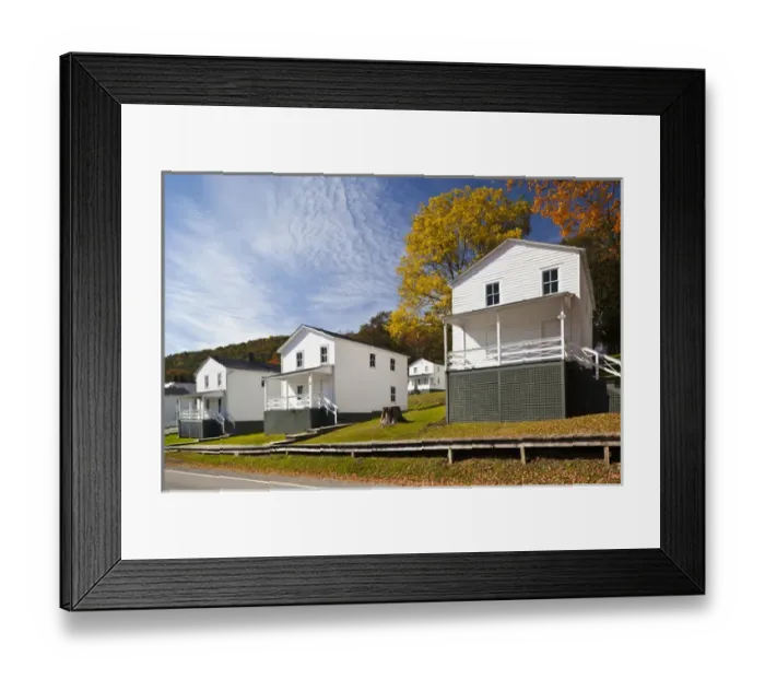 Framed Print : USA, West Virginia, Cass. Cass Scenic Railroad State Park, company houses, former Framed Print : USA, West Virginia, Cass. Cass Scenic Railroad State Park, company houses, former