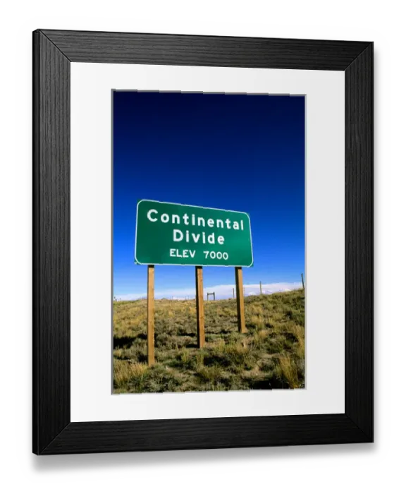 Framed Print : Continental Divide Sign in Rawlings Wyoming at 7000 feet
