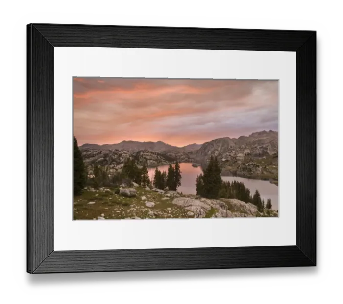 Framed Print : USA, Wyoming, Bridger National Forest, Bridger Wilderness. Sunset over Island Lake