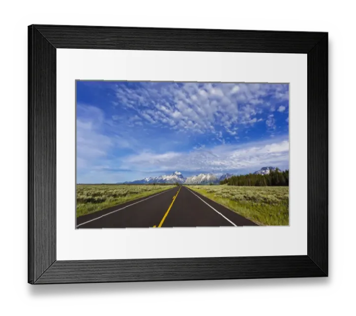 Framed Print : Empty park road in Grand Teton National Park, Wyoming, USA