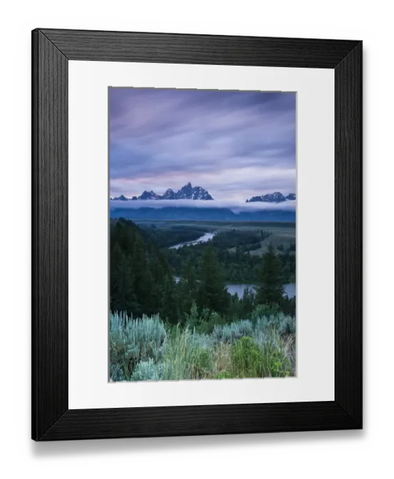 Framed Print : Clouds illuminate with red light above the Grand Teton mountains seen from the Snake