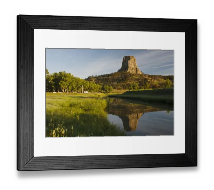 Framed Print : Devils Tower National Monument, Wyoming, reflected in Belle Fourche River at sunrise