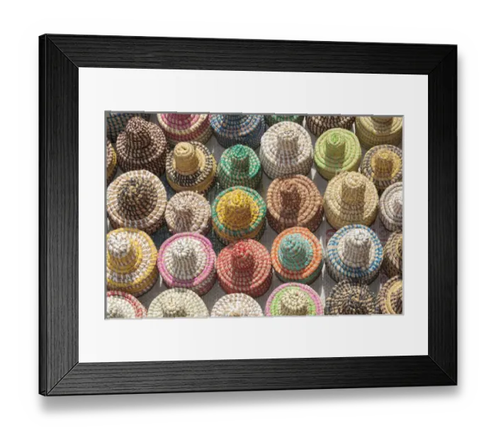 Framed Print : West Africa, The Gambia, Banjul. A collection of colorful woven baskets viewed from above Framed Print : West Africa, The Gambia, Banjul. A collection of colorful woven baskets viewed from above