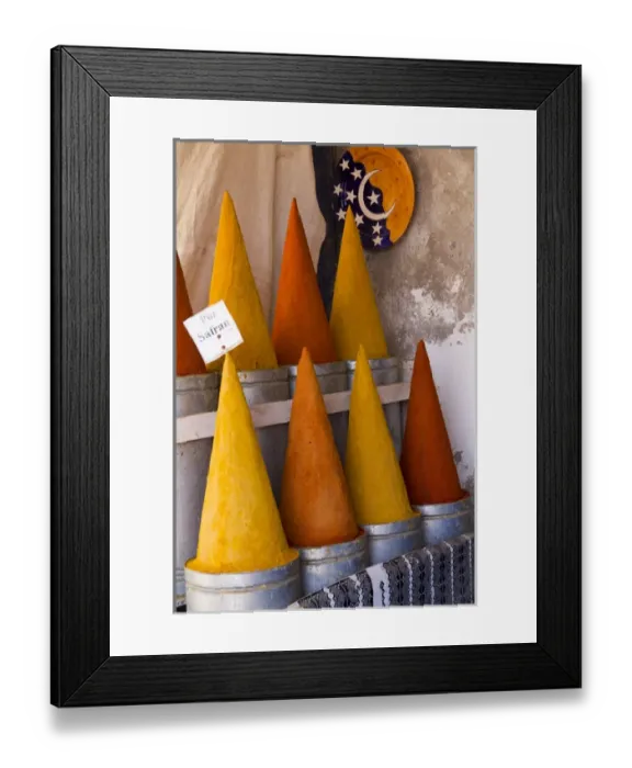 Framed Print : Morocco, Essaouira. Cones of Saffron spices in the medina of Essaouira market Framed Print : Morocco, Essaouira. Cones of Saffron spices in the medina of Essaouira market