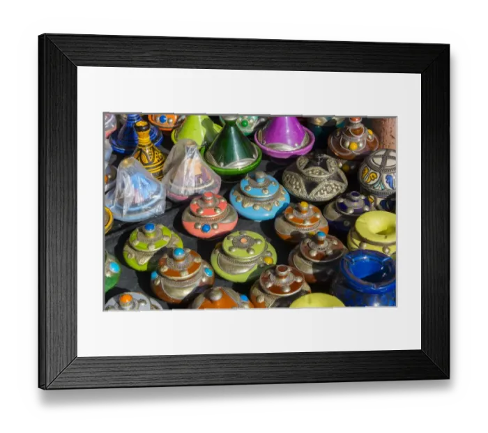 Framed Print : Marrakech Morocco main medina selling pottery to tourists downtown city Framed Print : Marrakech Morocco main medina selling pottery to tourists downtown city
