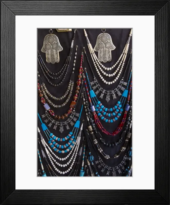 Framed Print : Meknes Morocco main square of city medina art work necklaces for sale to tourists