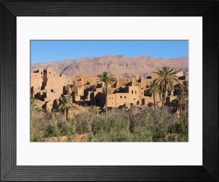 Framed Print : Morocco Atlas Mountains Tinghir Oasis and village with beautiful mountains and green