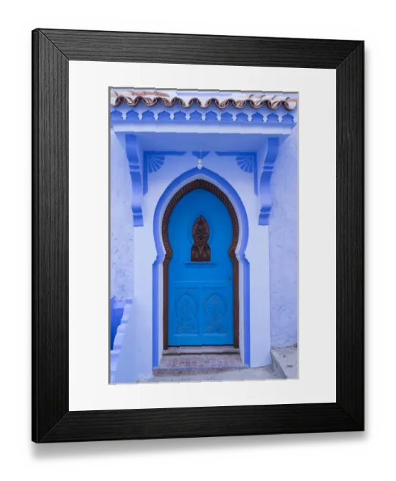 Framed Print : Morocco, Chefchaouen. A traditional door and entrance to a home in the village